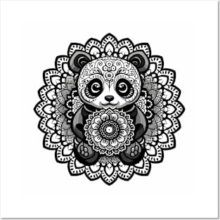 Cute baby black panda mandala art design Posters and Art